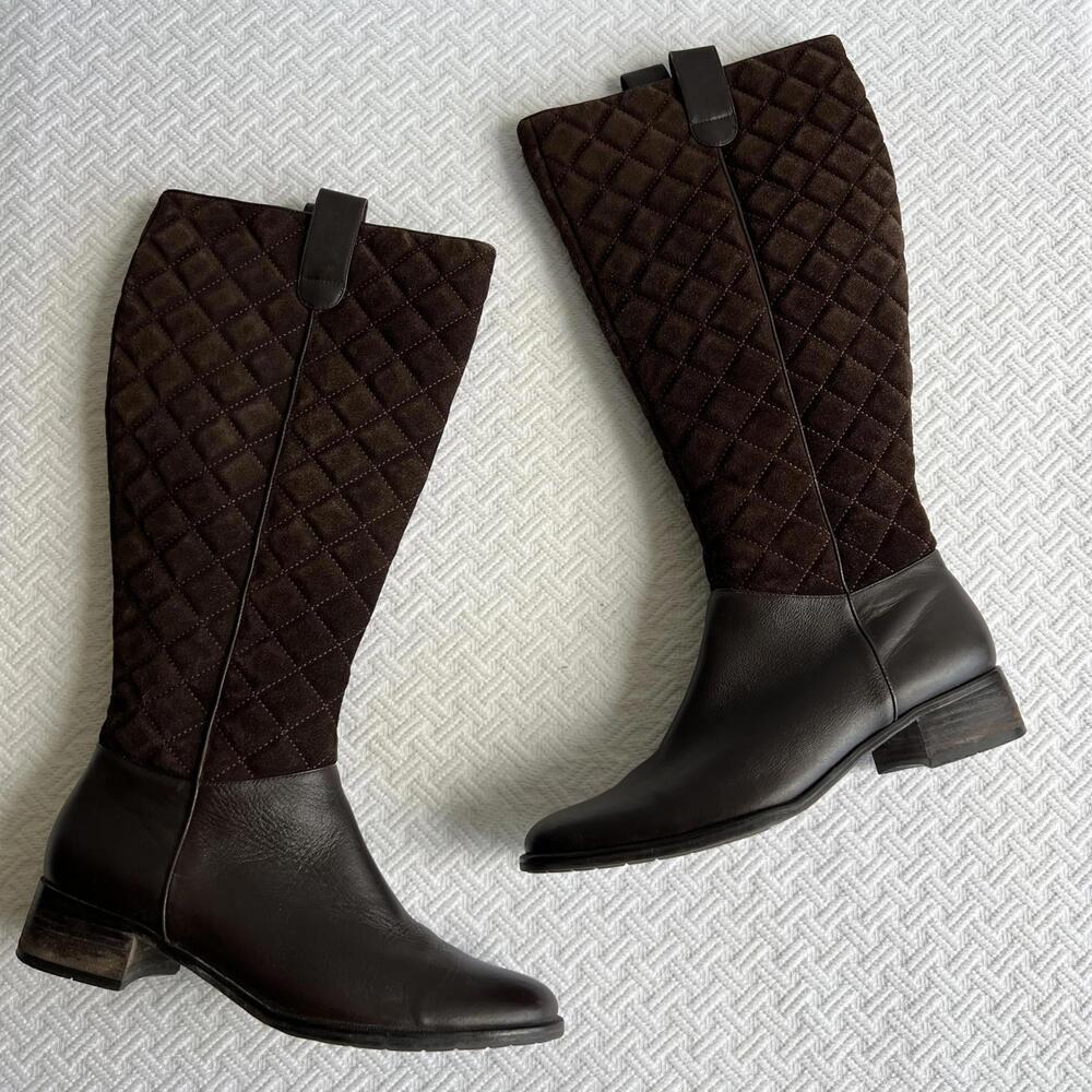 Lands End Women's Size 7B 7 Brown Suede Leather Quilted Riding Knee High Boots